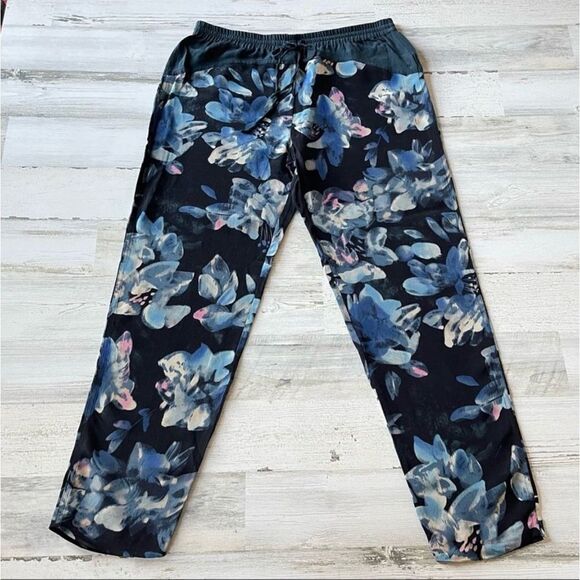 Rebecca Taylor Silk Floral Jogger Pants navy white, Sport chic style 100% silk, - Picture 3 of 13